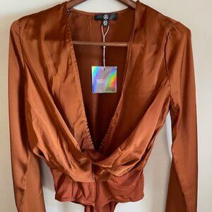 Tags on MissGuided Brand Rust colored Blouse/Body Suit